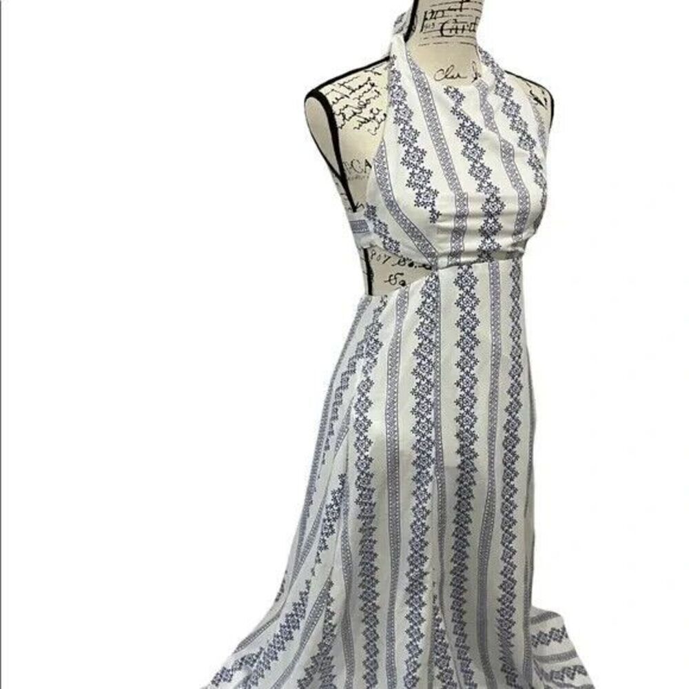 Hommage LA Dress Womens Medium Bohemian Blue Halter Maxi Ladies Cut Out Backless - Picture 14 of 15